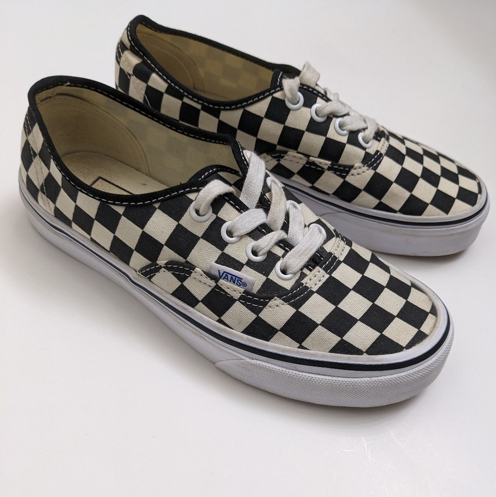 Vans Off- White Black Checkerboard Lace Up Unisex Sneakers Size M 4.5- W 6